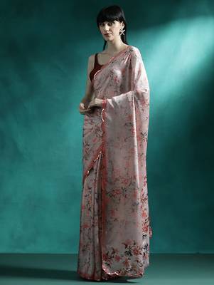 Peach floral printed & embroidered gotta patti saree 2