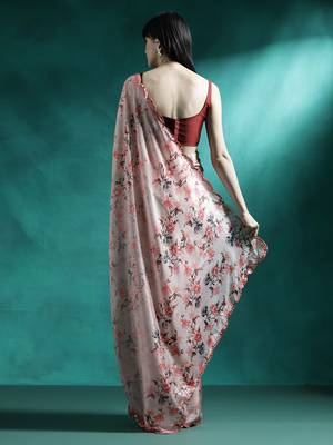 Peach floral printed & embroidered gotta patti saree 3