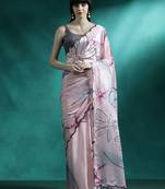 Pink abstract printed embroidered gotta patti saree