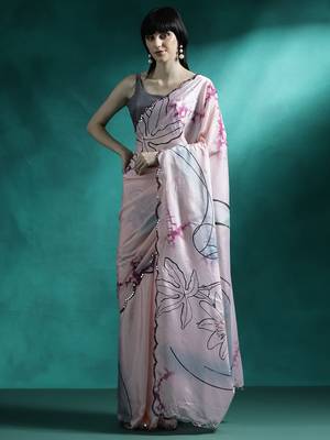 Pink abstract printed embroidered gotta patti saree 2