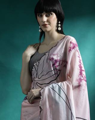 Pink abstract printed embroidered gotta patti saree 4