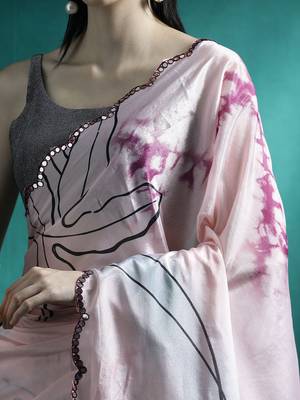 Pink abstract printed embroidered gotta patti saree 5