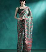 Green printed & embroidered saree with blouse