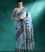 Turquoise woven design saree with blouse