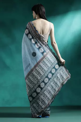 Turquoise woven design saree with blouse