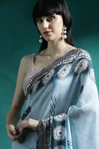 Turquoise woven design saree with blouse