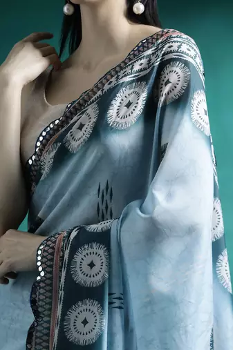Turquoise woven design saree with blouse