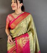 Green woven design zari silk blend kanjeevaram saree