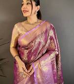 Purple woven design zari silk blend handloom kanjeevaram saree