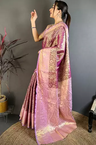 Purple woven design zari silk blend handloom kanjeevaram saree