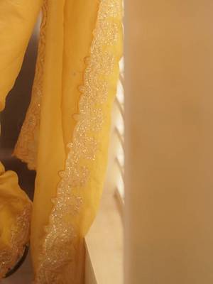 Yellow embellished embroidered sequinned saree with blouse piece 5