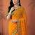 Yellow embroidered bandhani printed & gota lace sarees with unstitched blouse piece