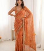 Orange embroidered sarees blouse piece