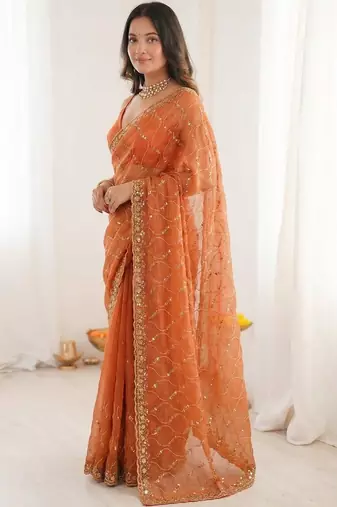 Orange embroidered sarees blouse piece