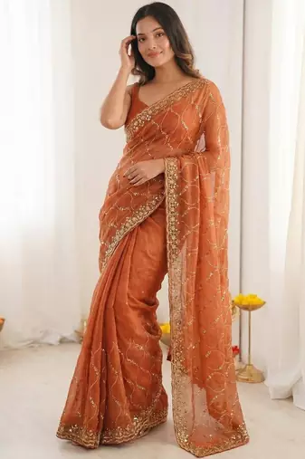 Orange embroidered sarees blouse piece