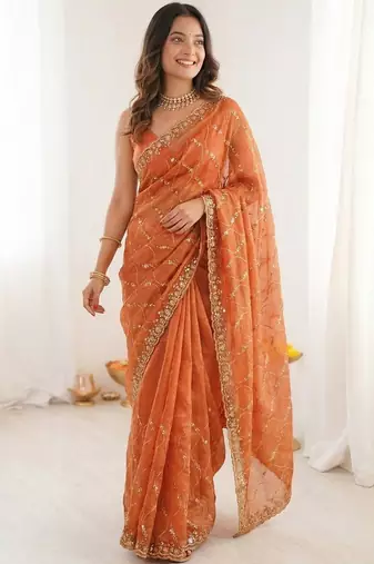 Orange embroidered sarees blouse piece