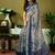 Beige dabu printed  linen ready to wear saree with unstitched blouse