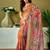 Orange floral printed  linen ready to wear saree with unstitched blouse
