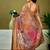 Orange floral printed  linen ready to wear saree with unstitched blouse