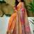 Orange floral printed  linen ready to wear saree with unstitched blouse