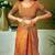 Orange floral printed  linen ready to wear saree with unstitched blouse