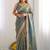 Teal embellished silk blend saree