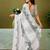 White dabu printed  linen ready to wear saree with unstitched blouse
