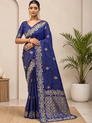 Blue zari art silk saree 1