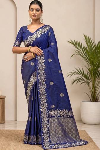 Blue zari art silk saree