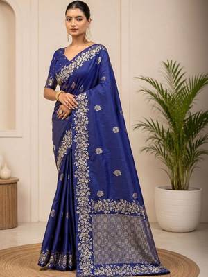 Blue zari art silk saree 2