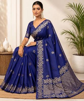 Blue zari art silk saree 3