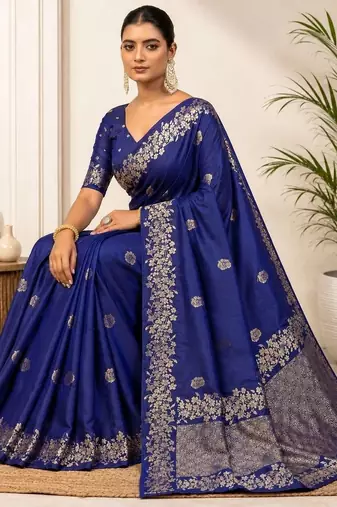 Blue zari art silk saree