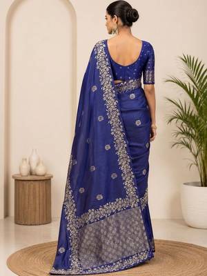 Blue zari art silk saree 4