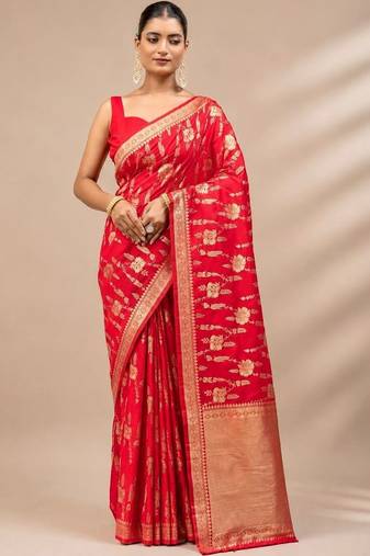 Red woven design zari art silk saree