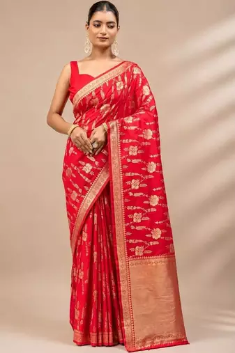 Red woven design zari art silk saree