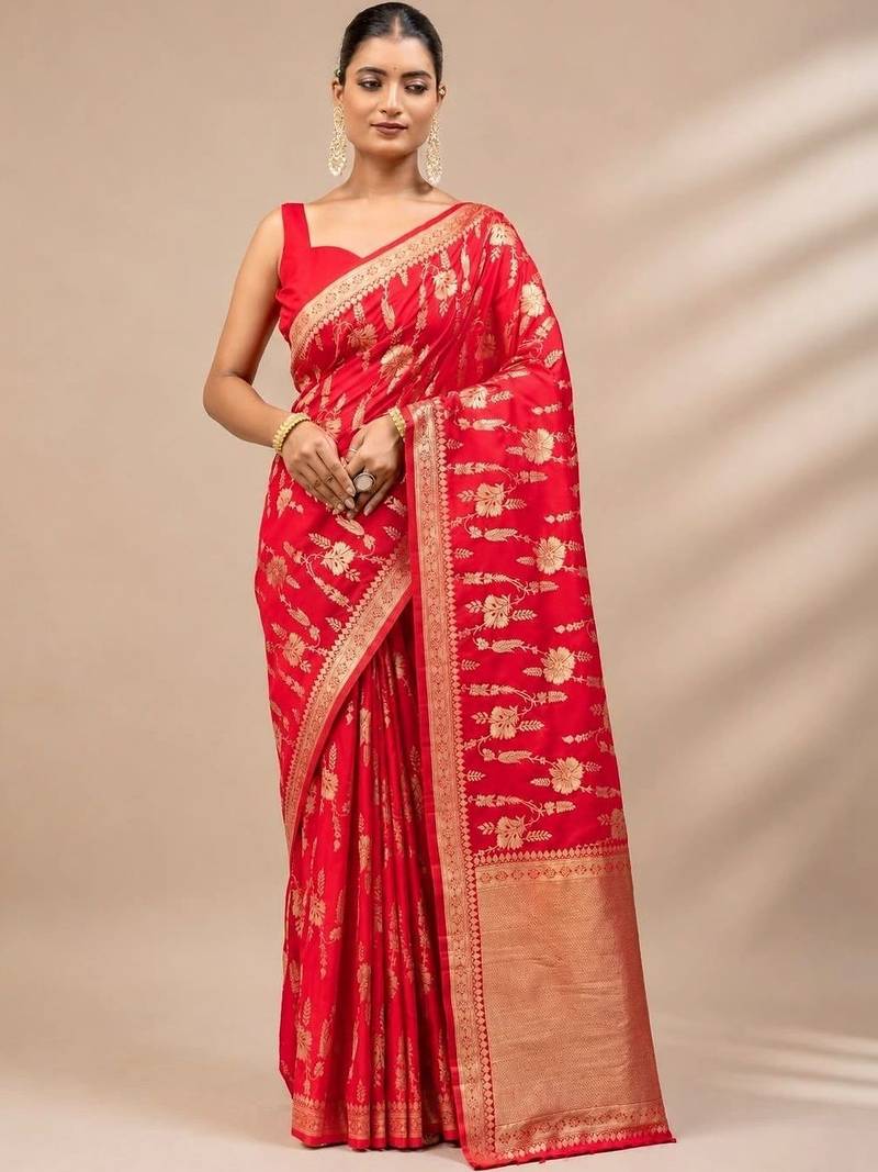 Red woven design zari art silk saree