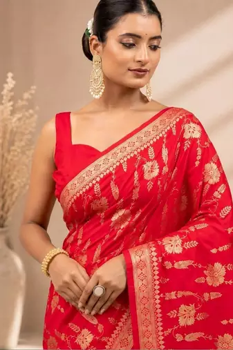 Red woven design zari art silk saree