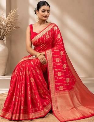 Red woven design zari art silk saree 3