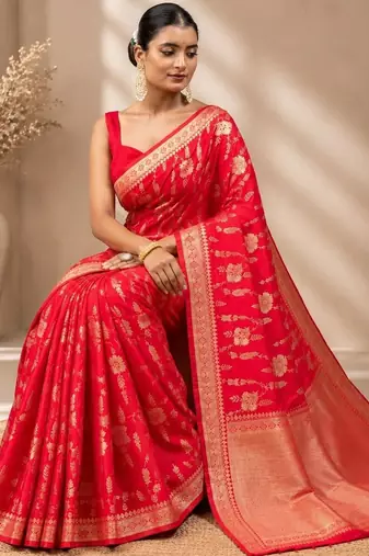 Red woven design zari art silk saree