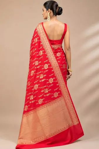 Red woven design zari art silk saree