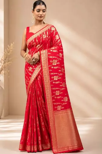 Red woven design zari art silk saree