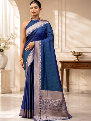 Blue zari art silk saree 1