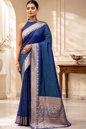 Blue zari art silk saree