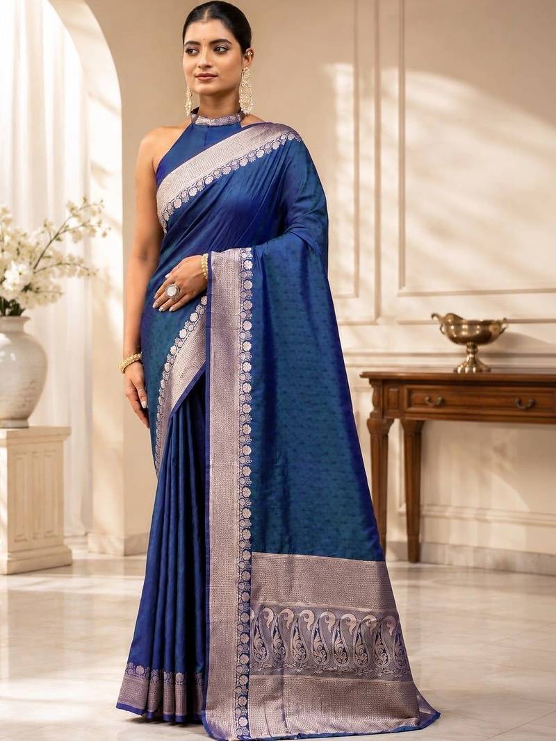 Blue zari art silk saree