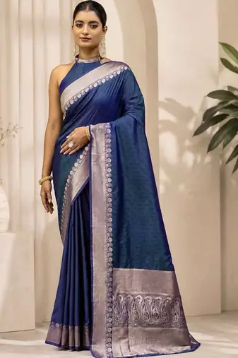 Blue zari art silk saree