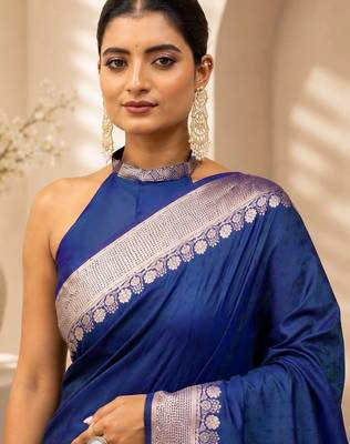 Blue zari art silk saree 3