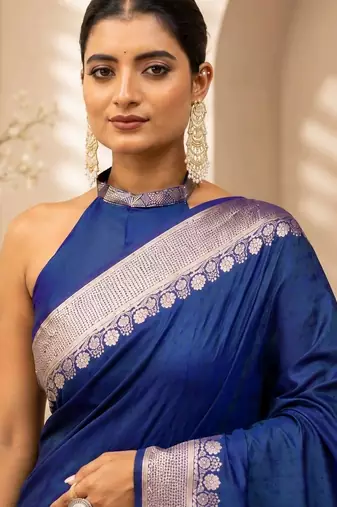 Blue zari art silk saree