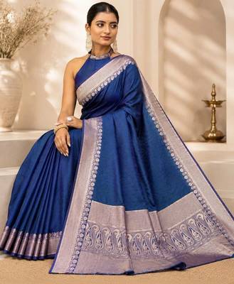 Blue zari art silk saree 4