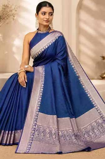 Blue zari art silk saree