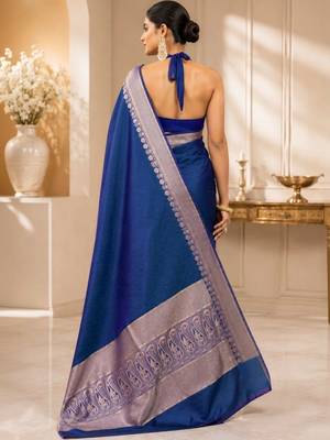 Blue zari art silk saree 5